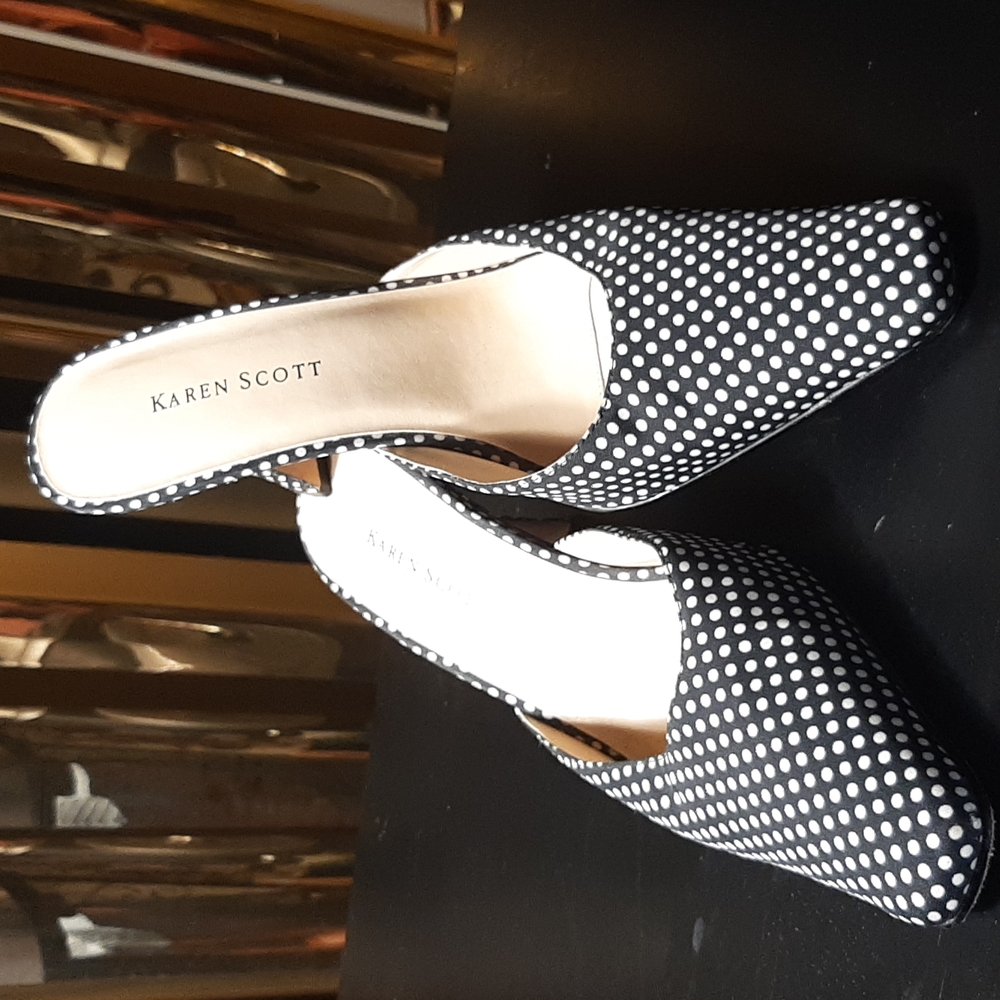 Karen Scott Black and White Polka Dot Mules